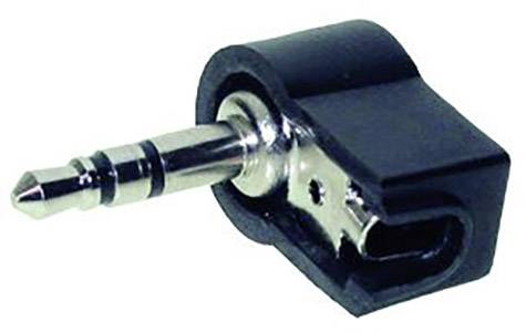 Klinkenstecker-Adapter, schwarz, seitliche Ansicht. Adapter hat einen 3,5 mm Stecker.