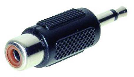 Ein Adapter mit 3,5 mm Klinkenstecker auf eine weibliche RCA-Buchse, verwendet für Audioverbindungen.