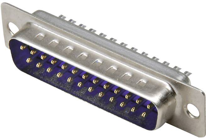 Ein silberner paralleler Anschlussstecker mit mehreren kleinen Pins, für Verbindung von elektronischen Geräten.