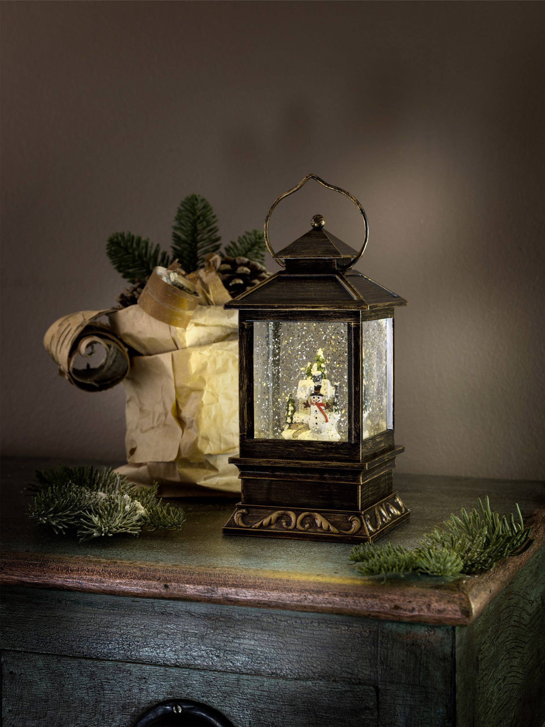 Konstsmide 2808-000 LED-Laterne Schneemann Warmweiß LED Messing beschneit, mit Wasser gefüllt, mit Schalter
