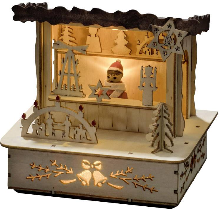 Konstsmide 2822-100 Holz-Figur Markt Warmweiß LED Natur, Braun Indirekter Lichtaustritt, mit Schalter