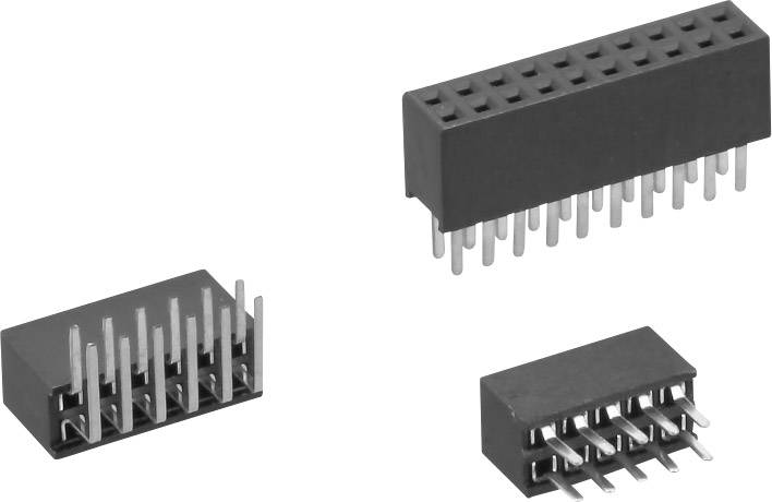 Drei Arten von Steckverbindern für elektronische Anwendungen: ein 16-poliger, ein 10-poliger und ein 6-poliger Buchsenleiste.