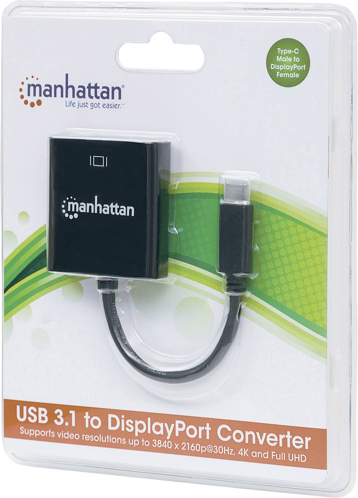 Manhattan 152020 DisplayPort / USB Adapter [1x USB 3.2 Gen 2 Stecker C (USB 3.1) - 1x DisplayPort Buchse] Schwarz Farbcodiert