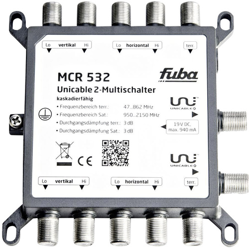 Fuba MCR 532 SAT Multischalter Unicable 2 Eingänge (Multischalter): 5 (4 SAT/1 terrestrisch) Teilne