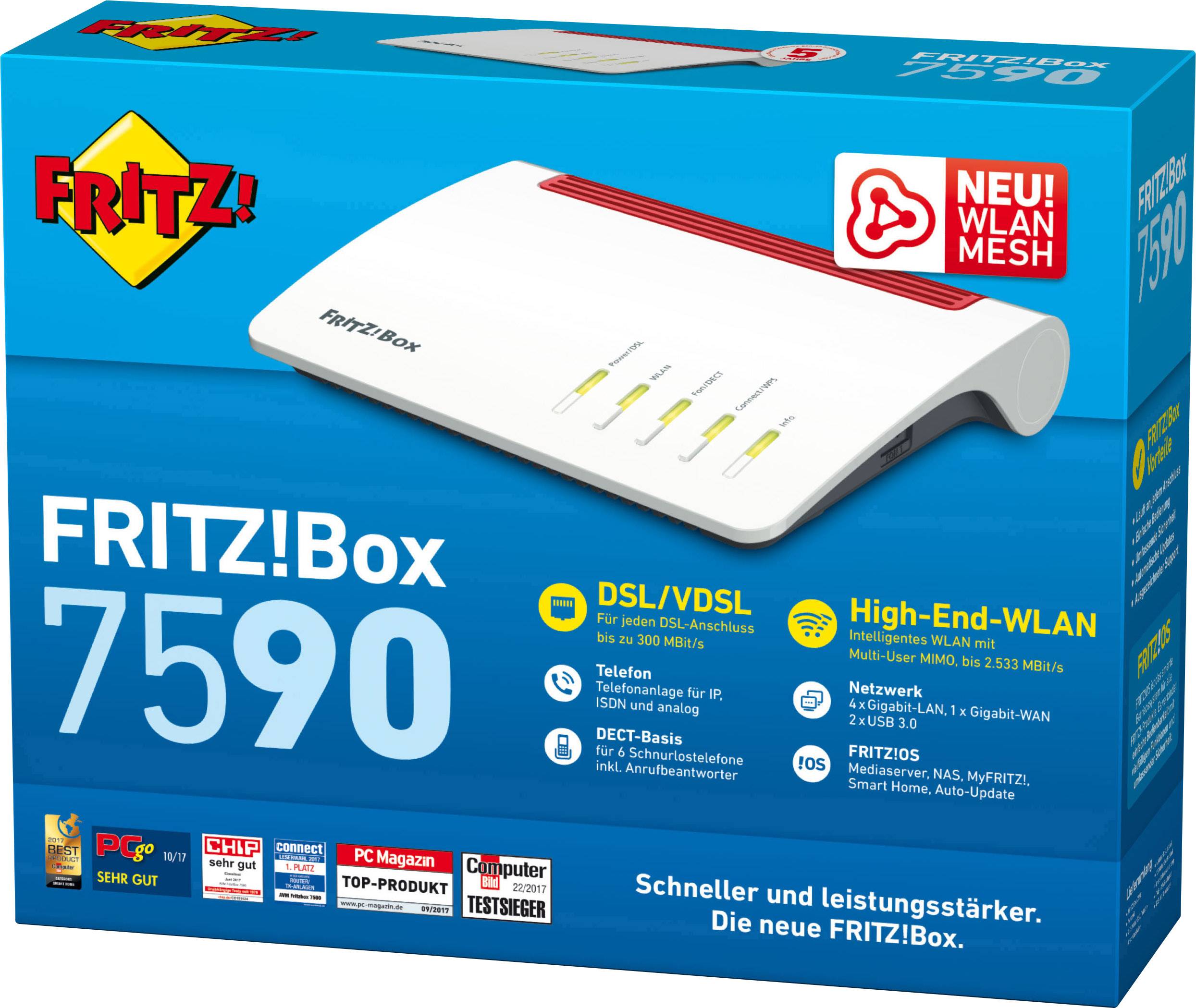 Fritz! FRITZ!Box 7590 WLAN Router mit Modem Integriertes Modem: VDSL, ADSL 2.4 GHz, 5 GHz 2533 MBit/s