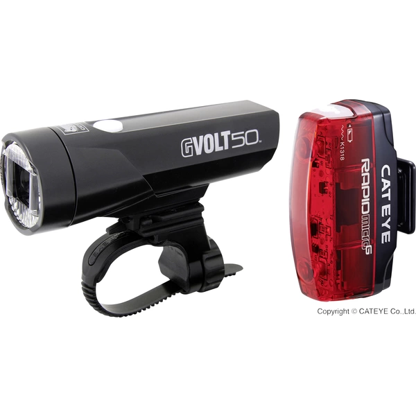 Cateye Fahrradbeleuchtung Set GVOLT50 + RAPID MICRO G LED akkubetrieben Schwarz, Rot Cateye Fahrradbeleuchtung Set GVOLT50 + RAPID MICRO G LED akkubetrieben Schwarz, Rot