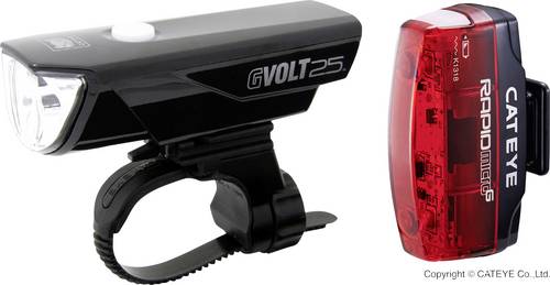 Fahrradbeleuchtung Set GVOLT25 + RAPID MICRO G LED akkubetrieben Schwarz, Rot