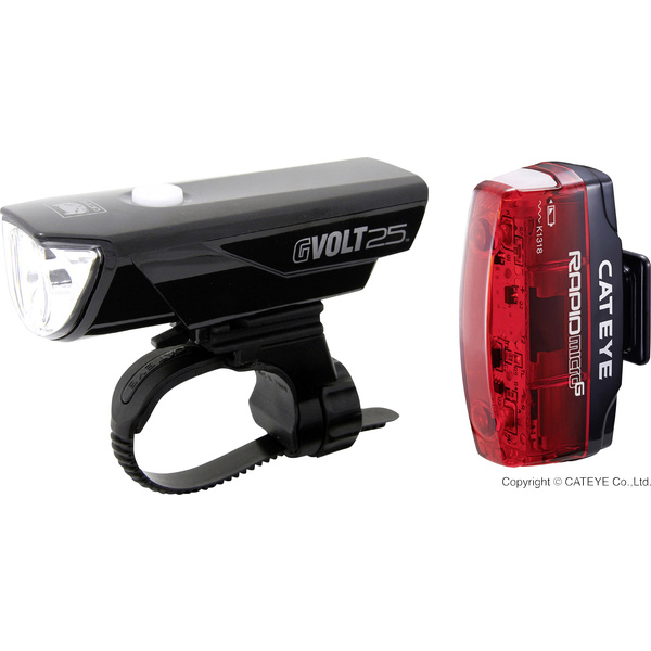 Cateye Fahrradbeleuchtung Set GVOLT25 + RAPID MICRO G LED akkubetrieben Schwarz, Rot