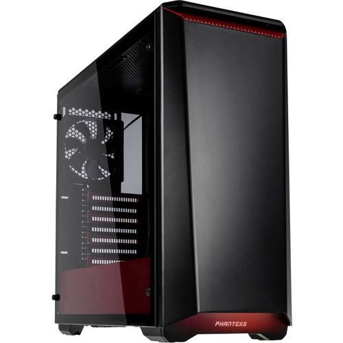 Phanteks P400S Midi-Tower PC-Gehäuse Schwarz, Rot 2 vorinstallierte Lüfter, Für AIO Wasserkühlung geeignet, gedämmt