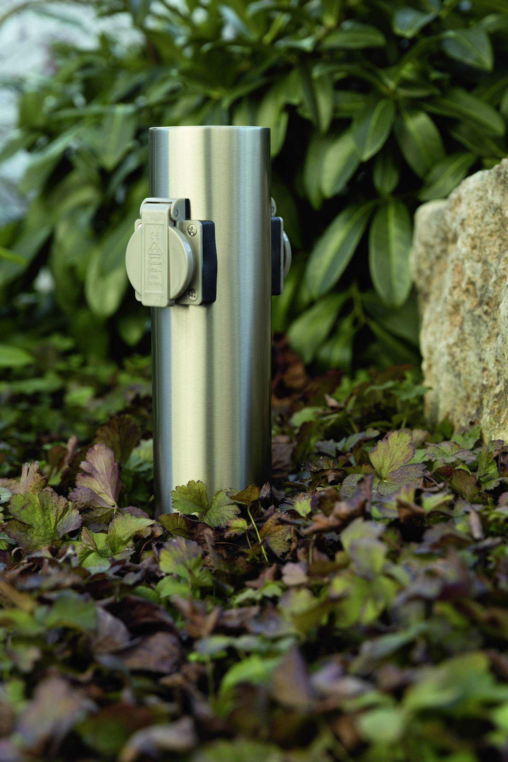 Heitronic 35103 Gartensteckdose 2fach Edelstahl erhöhter Berührungsschutz