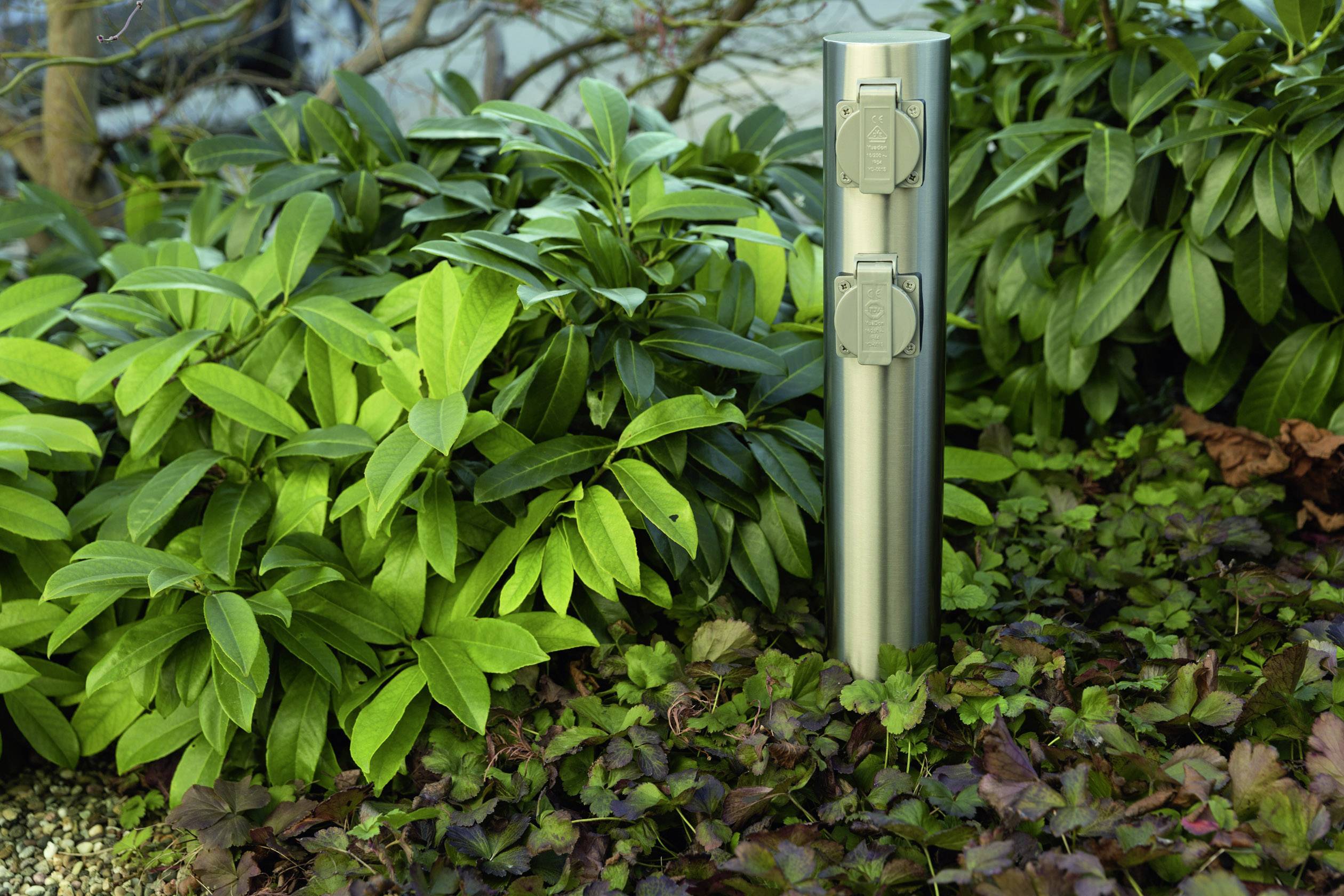 Heitronic 35104 Gartensteckdose 4fach Edelstahl erhöhter Berührungsschutz