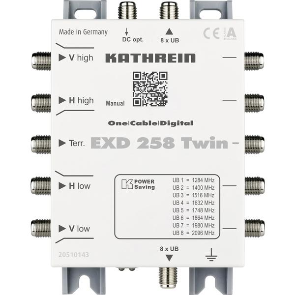 Kathrein EXD 258 Twin SAT Multischalter Kaskade Unicable Eingänge (Multischalter): 5 (4 SAT/1 terre