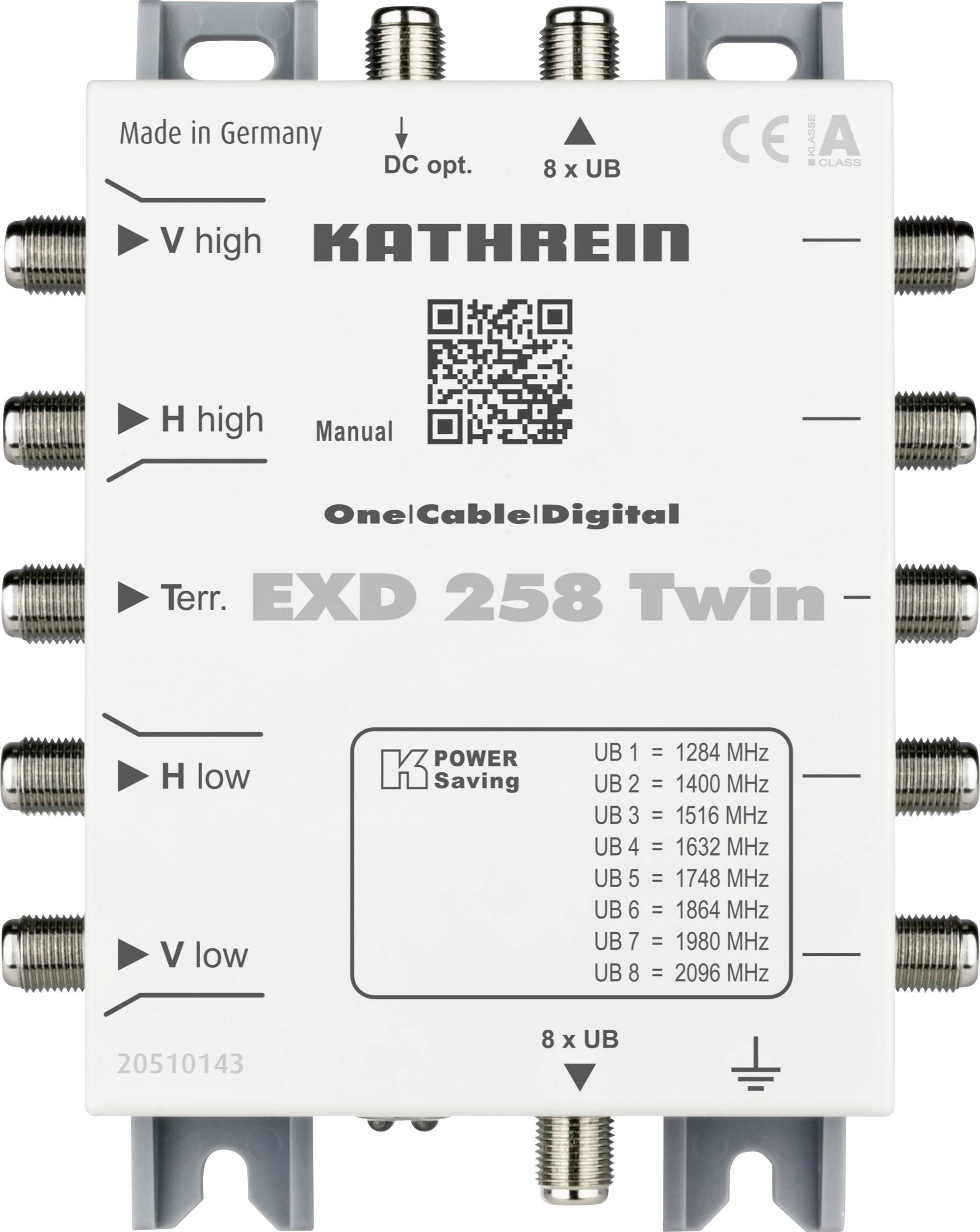 Kathrein EXD 258 Twin SAT Multischalter Kaskade Unicable Eingänge (Multischalter): 5 (4 SAT/1 terre
