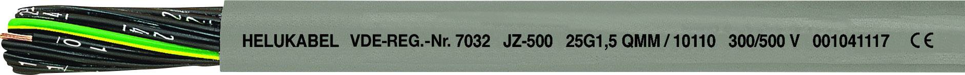 Ein graues Kabel mit der Aufschrift 'HELUKABEL VDE Reg.-Nr. 7032 UJ 500 25G1,5 0,6/1 kV 30003917'. Mehradriges Stromkabel mit CE-Kennzeichnung.