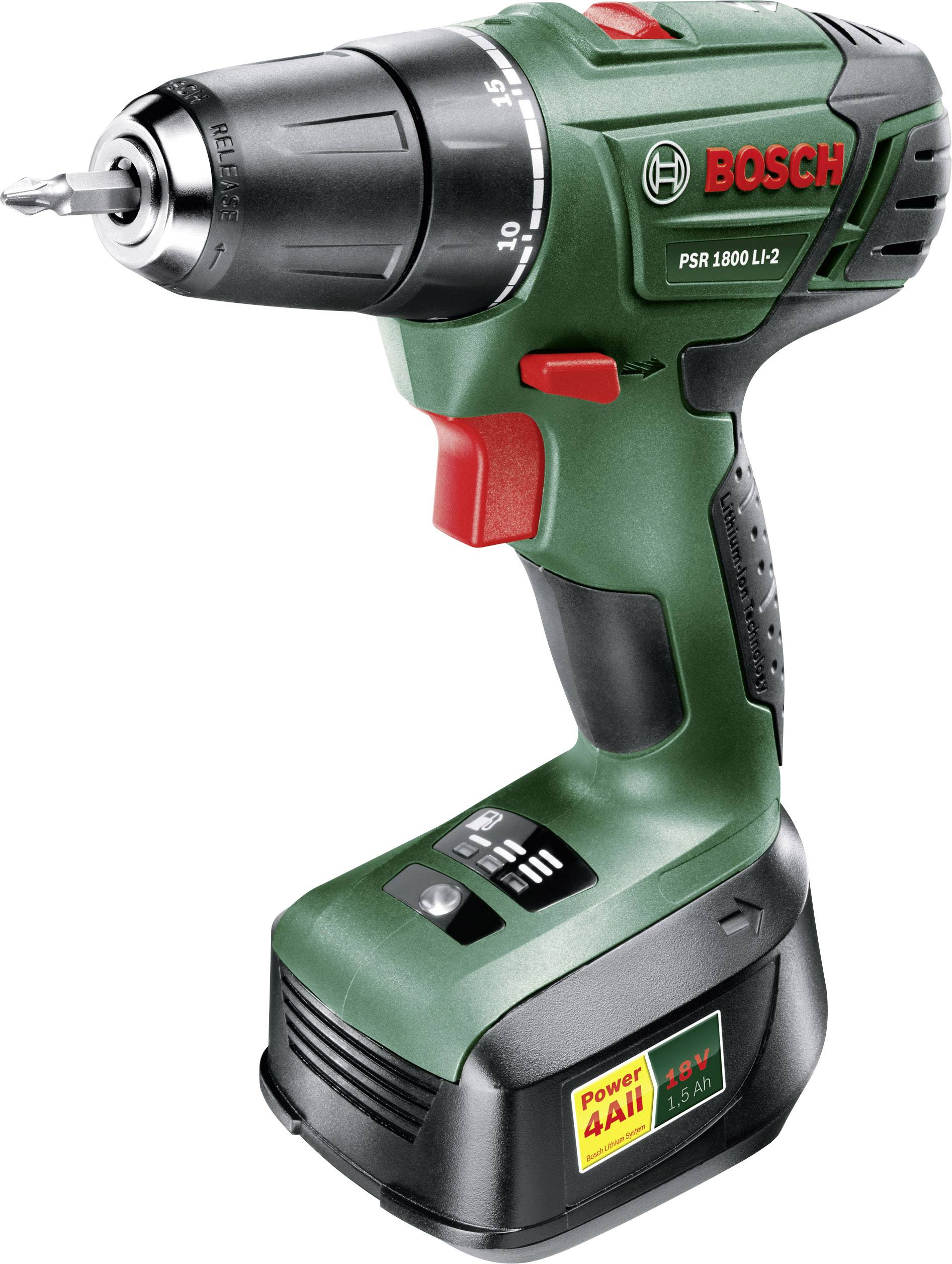 Bosch Home and Garden PSR 1800 LI-2 Akku-Bohrschrauber 18V 1.5Ah Li-Ion inkl. 3. Akku, inkl. Koffer
