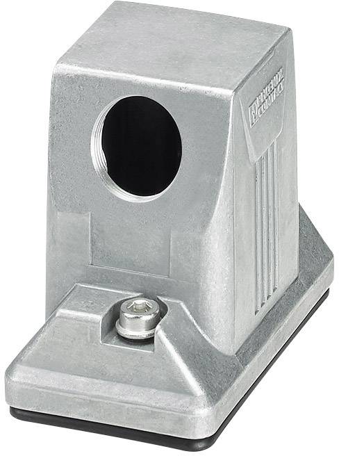Ein silbernes Metallgehäuse mit rechteckiger Basis und rundem Loch an der Vorderseite, geeignet für industrielle Anwendungen.