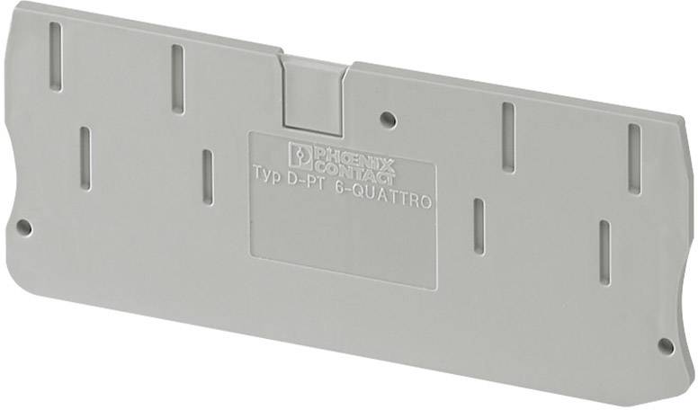 'Phoenix Contact Typ D-PT 6-QUATTRO', graue Kunststoffabdeckung mit mehreren Steckplätzen, dient zur Abdeckung von elektrischen Komponenten.