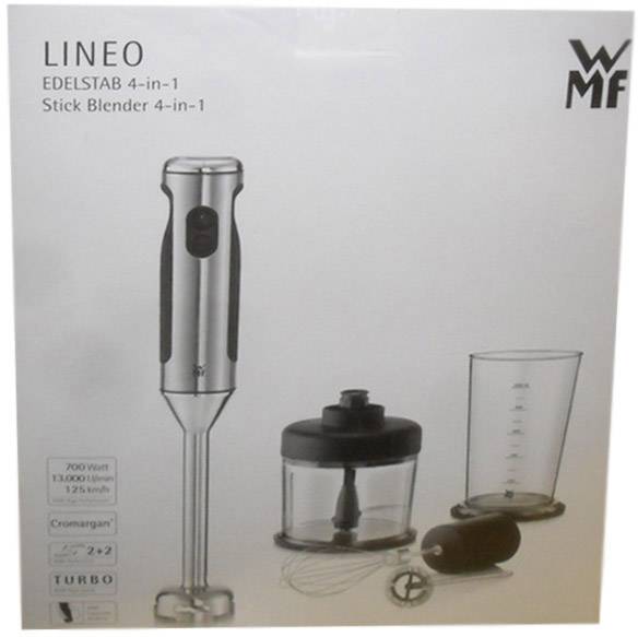 WMF Lineo 4-in1 Stabmixer 700 W mit Mixbecher, mit Stabmixaufsatz, mit Zerkleinereraufsatz, Schneebesenaufsatz, Turbofunktion Edelstahl, Schwarz