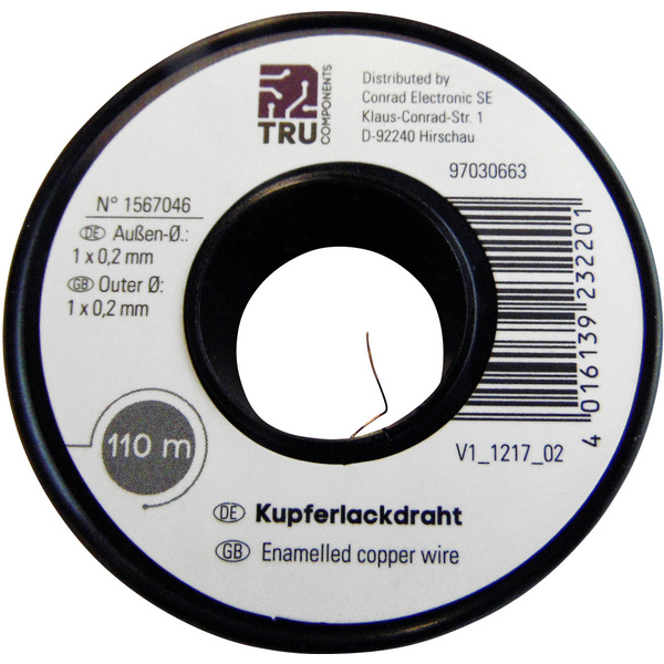 TRU Components Kupferlackdraht Außen-Durchmesser (inkl. Isolierlack)=0.10mm 450m