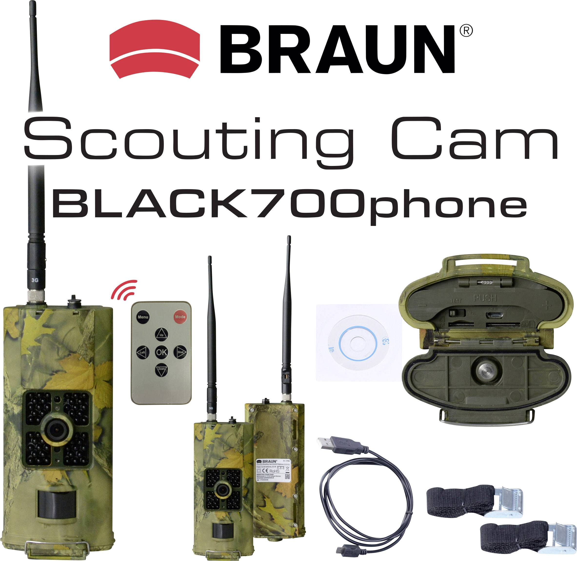 Braun Germany Black700Phone Wildkamera 12 Megapixel GSM-Modul, Black LEDs, Fernbedienung Camouflage
