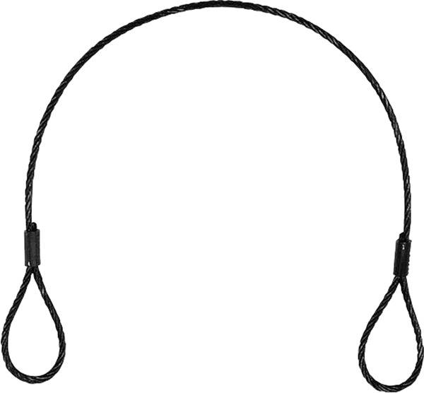 Ein schwarzes, geflochtenes Kabel mit Schlaufen an beiden Enden, in Form eines umgekehrten U.