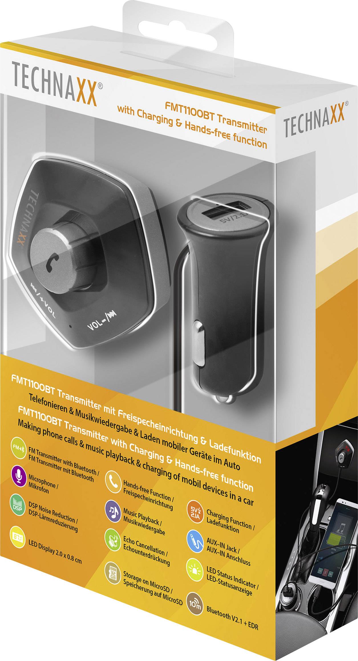 Technaxx FMT1100BT FM Transmitter inkl. Freisprechfunktion, Integrierter MP3-Player