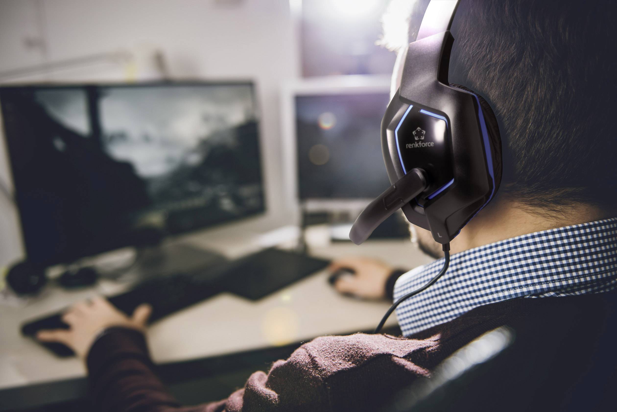 Renkforce RF-GHD-100 Gaming Headset 3.5mm Klinke schnurgebunden On Ear Schwarz, Blau