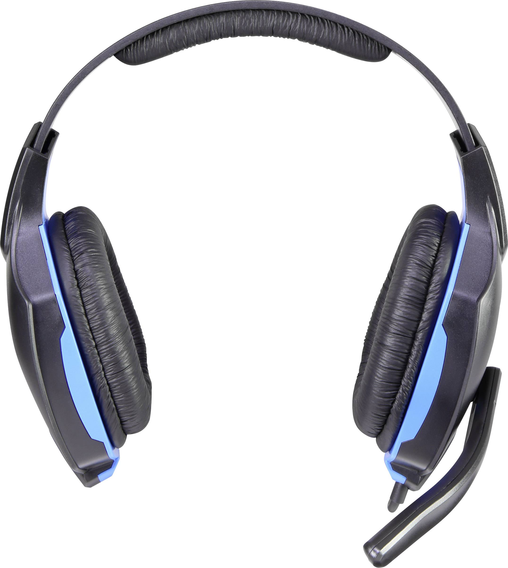 Renkforce RF-GHD-100 On Ear Headset kabelgebunden Stereo Schwarz, Blau Noise Cancelling Lautstärkeregelung
