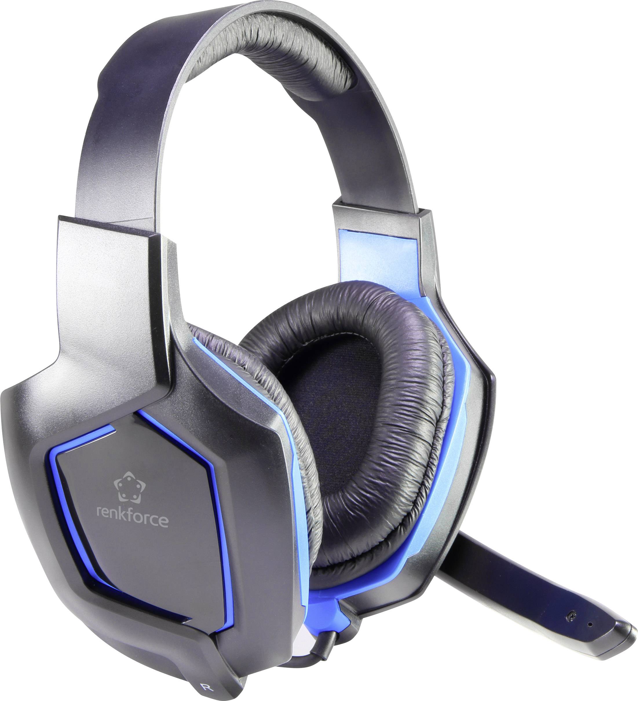 Renkforce RF-GHD-100 On Ear Headset kabelgebunden Stereo Schwarz, Blau Noise Cancelling Lautstärkeregelung