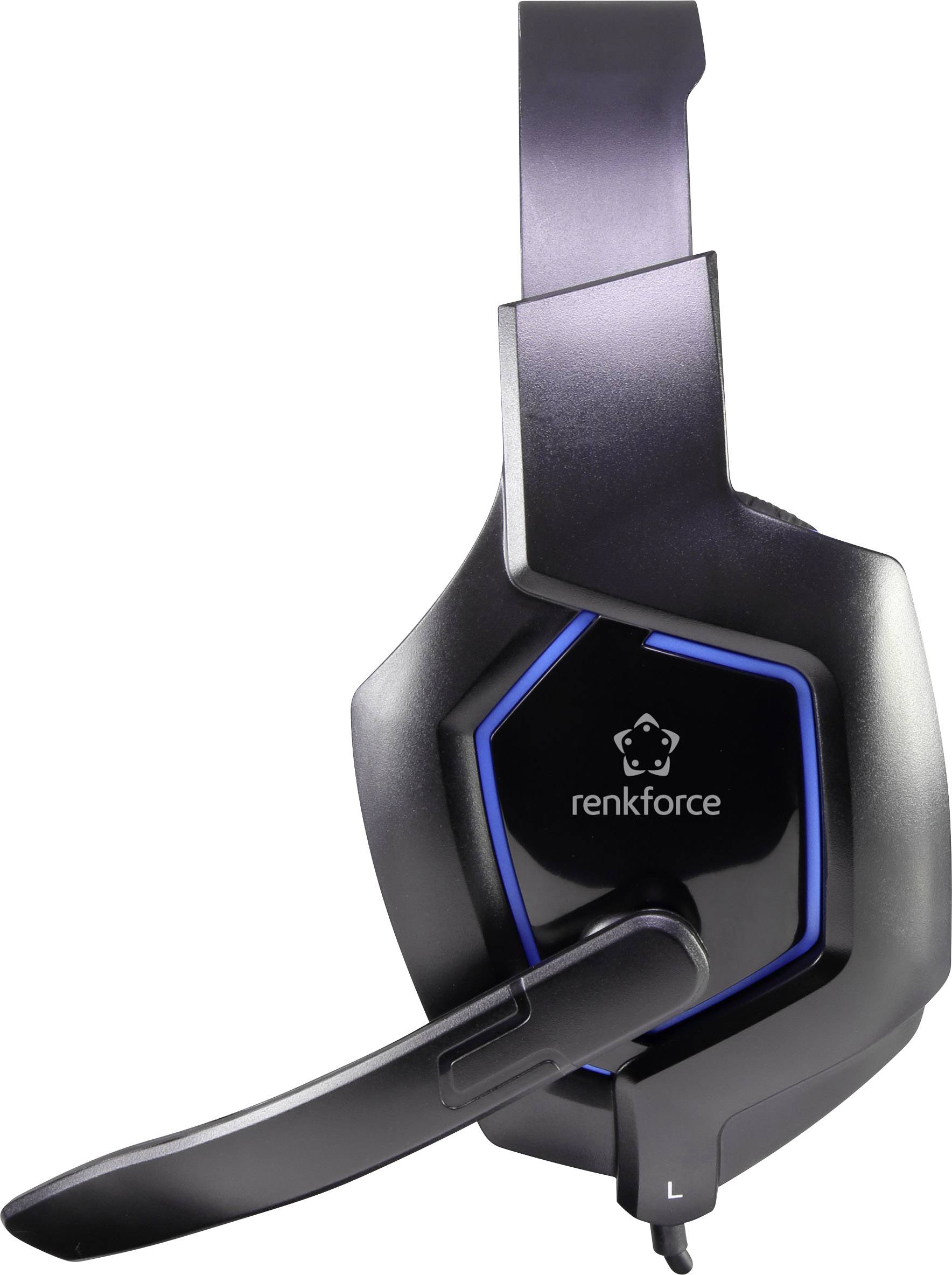 Renkforce RF-GHD-100 On Ear Headset kabelgebunden Stereo Schwarz, Blau Noise Cancelling Lautstärkeregelung