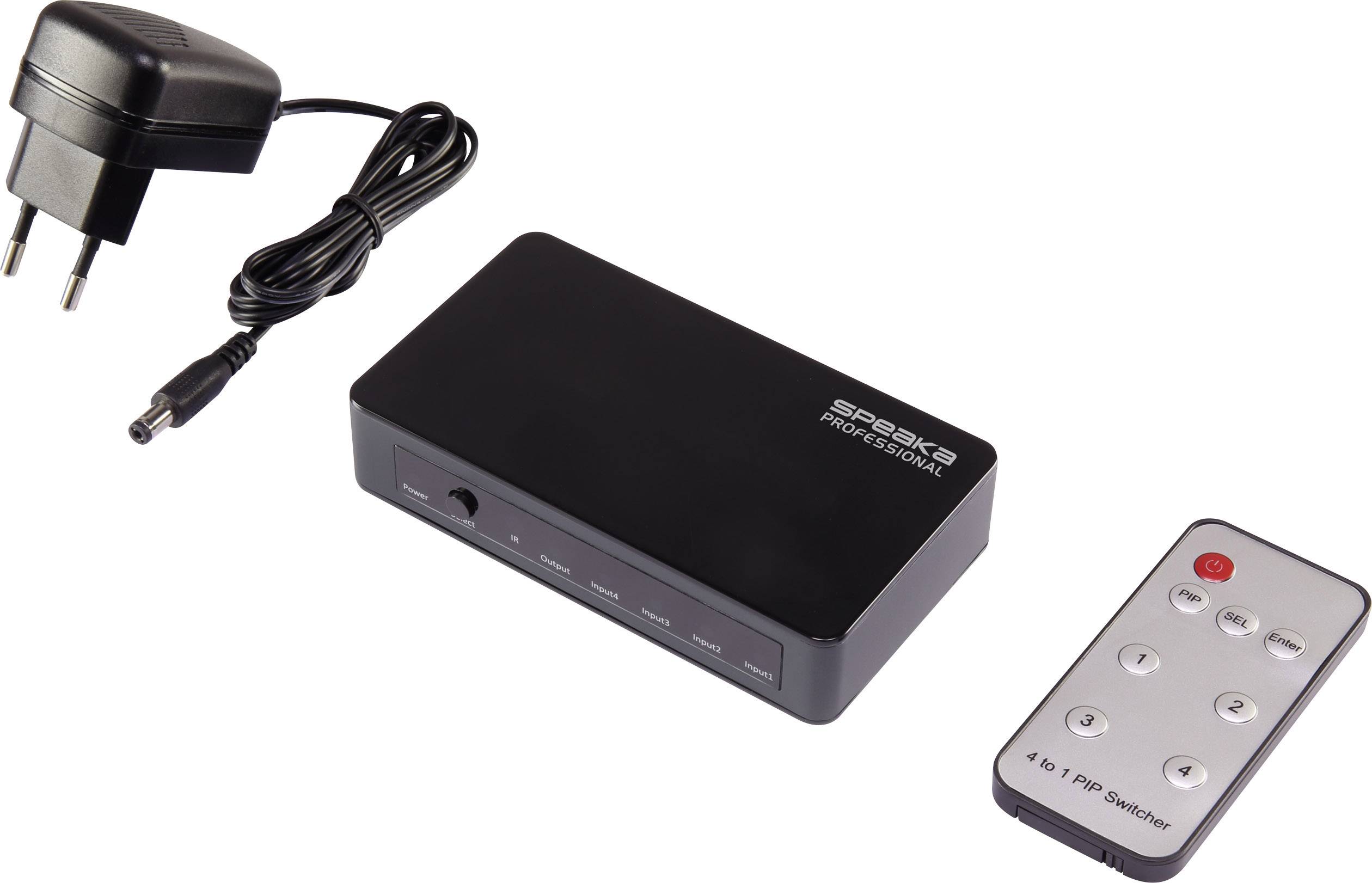 SpeaKa Professional 4 Port HDMI-Switch mit Picture in Picture-Funktion, mit Fernbedienung 3840 x 2160 Pixel
