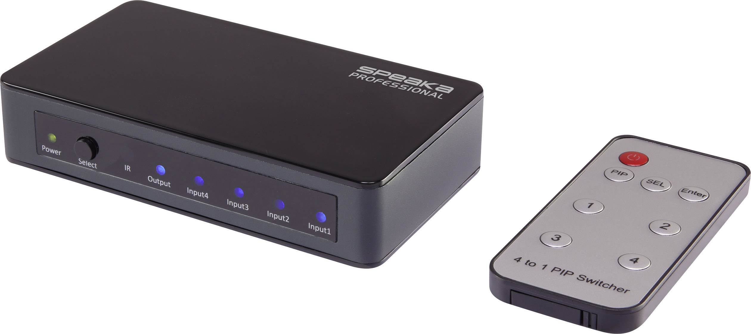 SpeaKa Professional 4 Port HDMI-Switch mit Picture in Picture-Funktion, mit Fernbedienung 3840 x 2160 Pixel