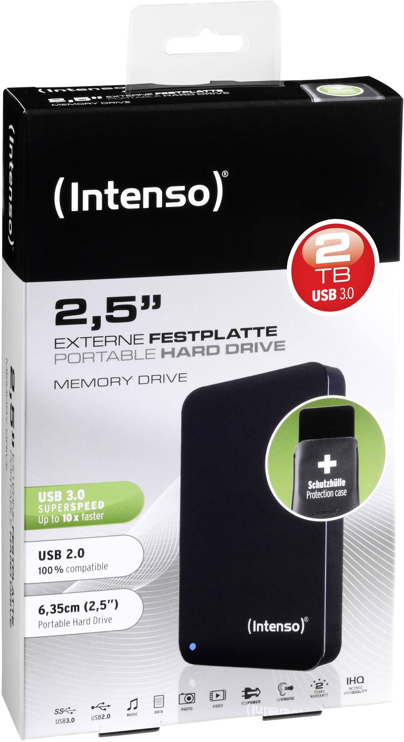 Intenso Memory Drive 2TB Externe Festplatte 6.35cm (2.5 Zoll) USB-A (USB 3.2 Gen 1) Schwarz 6023580