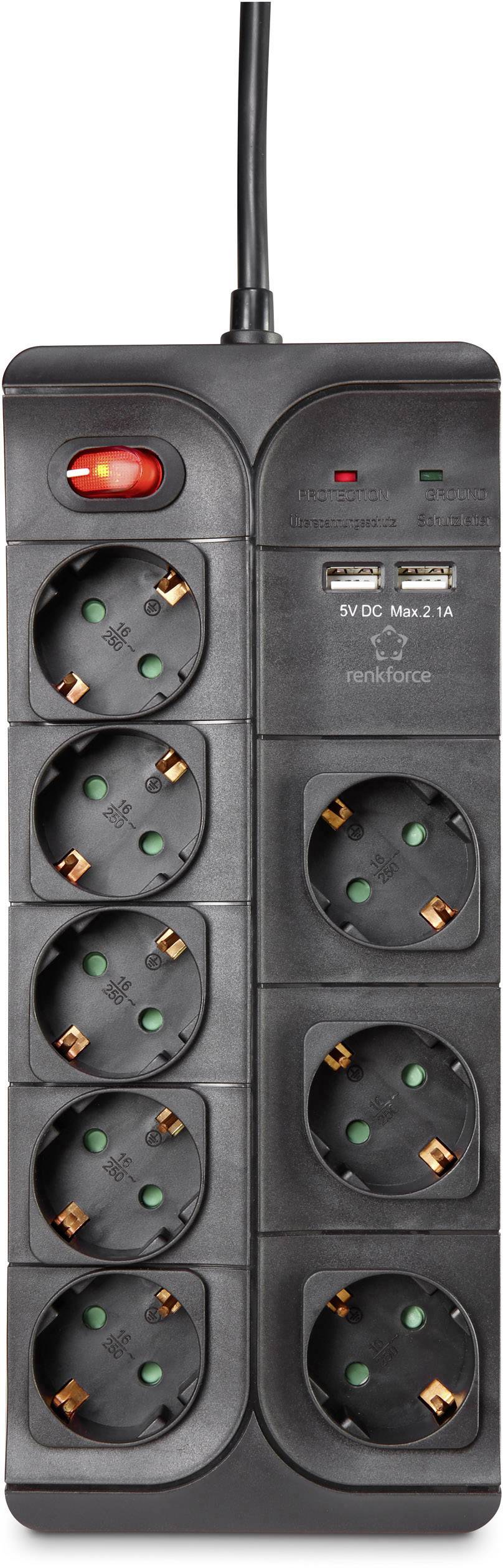 Renkforce 1574788 Überspannungsschutz-Steckdosenleiste 1 Stück Schwarz 1St.