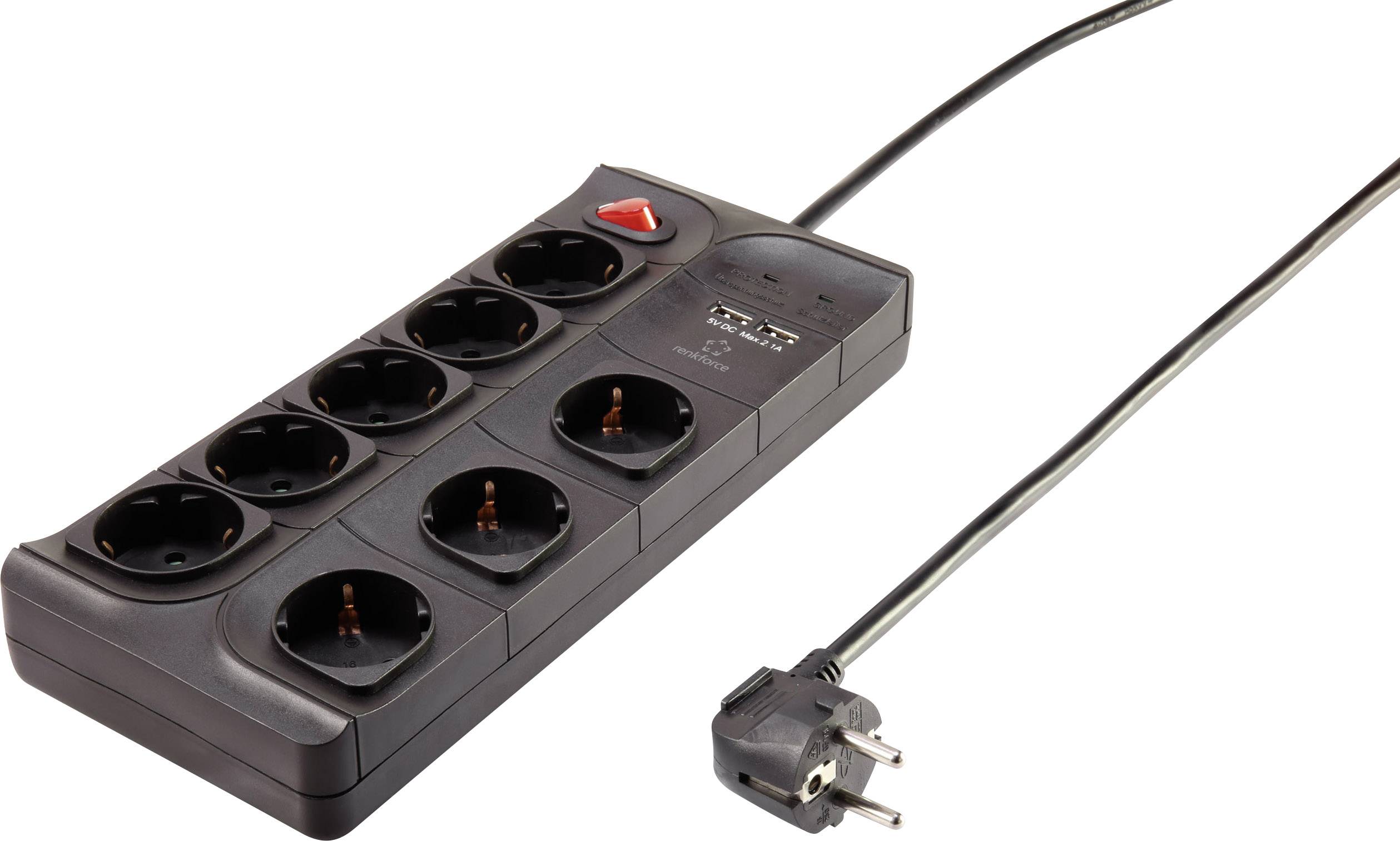 Renkforce 1574788 Überspannungsschutz-Steckdosenleiste 1 Stück Schwarz 1St.