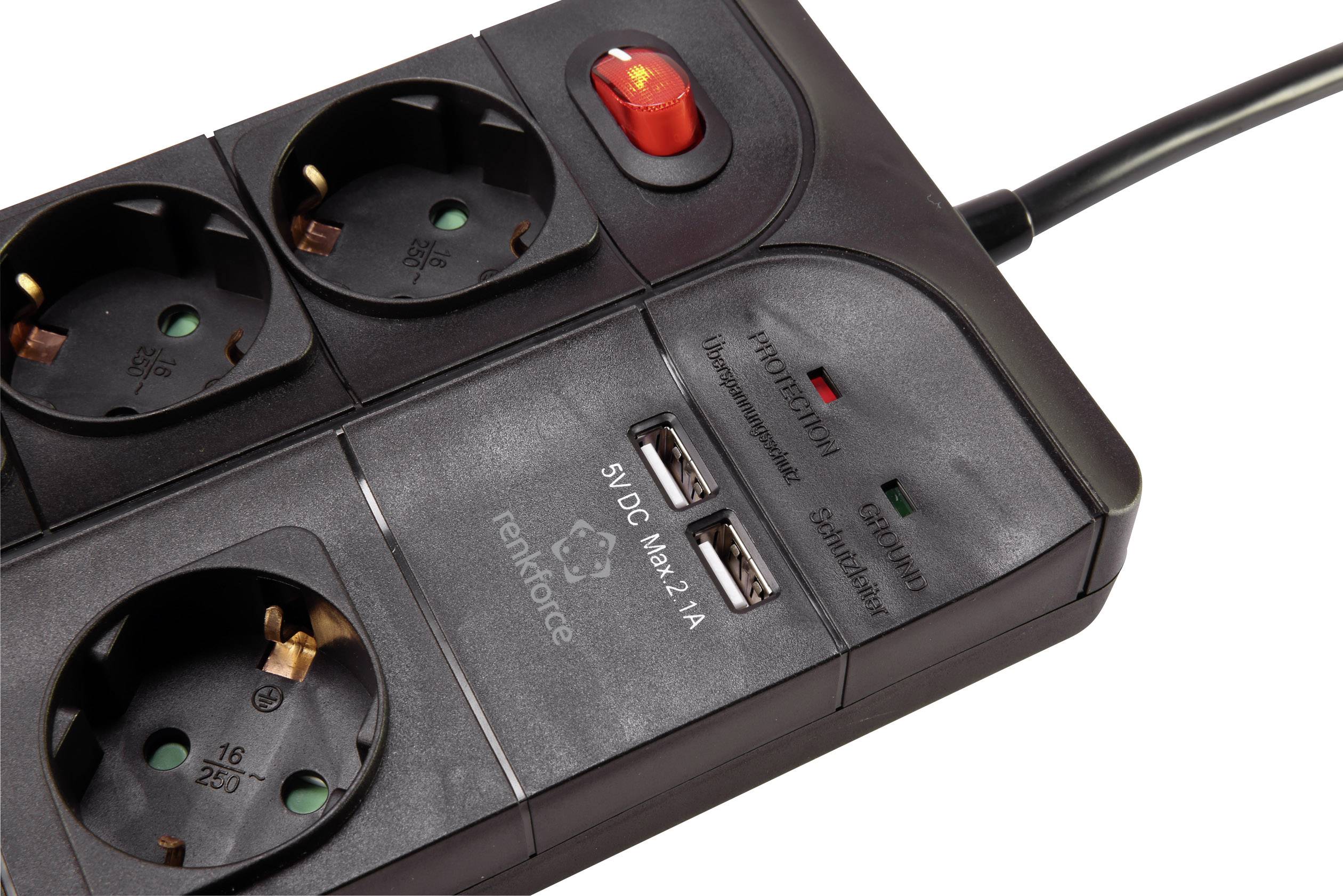 Renkforce 1574788 Überspannungsschutz-Steckdosenleiste 1 Stück Schwarz 1St.