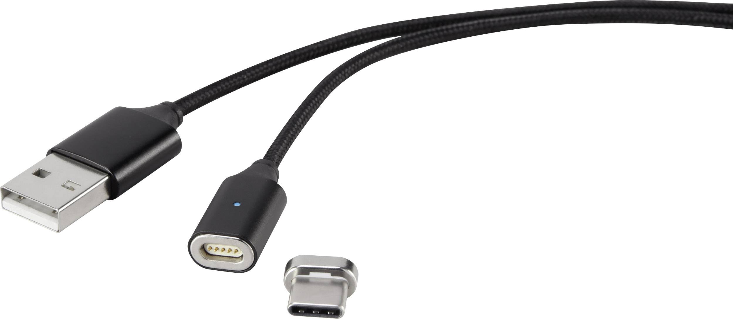 Renkforce USB-Kabel USB 2.0 USB-A Stecker, USB-C™ Stecker 1.00 m Schwarz magnetischer Stecker, verg
