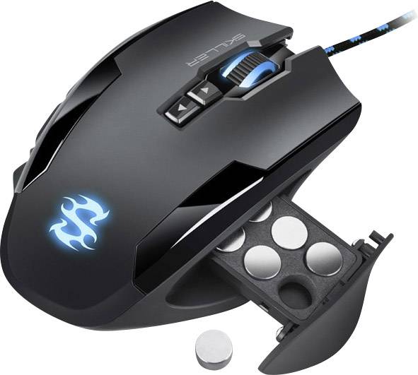 Sharkoon Skiller SGM1 Gaming-Maus USB Optisch Schwarz, Blau 12 Tasten Beleuchtet, Integrierter Profilspeicher, Gewichts-Tuning