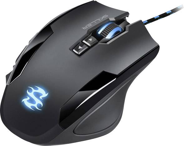 Sharkoon Skiller SGM1 Gaming-Maus USB Optisch Schwarz, Blau 12 Tasten Beleuchtet, Integrierter Profilspeicher, Gewichts-Tuning
