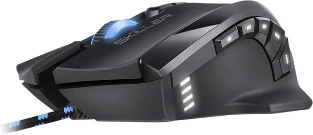 Sharkoon Skiller SGM1 Gaming-Maus USB Optisch Schwarz, Blau 12 Tasten Beleuchtet, Integrierter Profilspeicher, Gewichts-Tuning