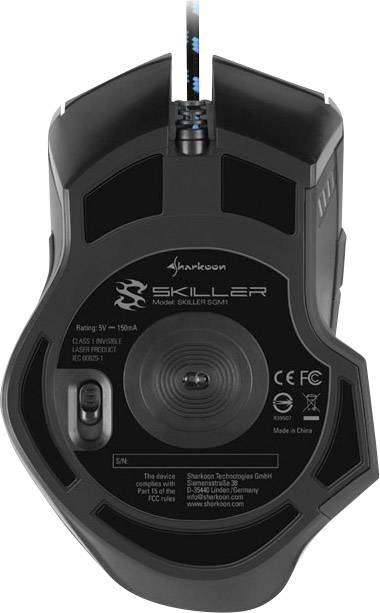 Sharkoon Skiller SGM1 Gaming-Maus USB Optisch Schwarz, Blau 12 Tasten Beleuchtet, Integrierter Profilspeicher, Gewichts-Tuning