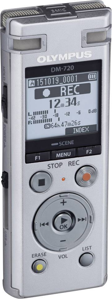 Olympus DM-720 Digitales Diktiergerät Aufzeichnungsdauer (max.) 985 h Silber