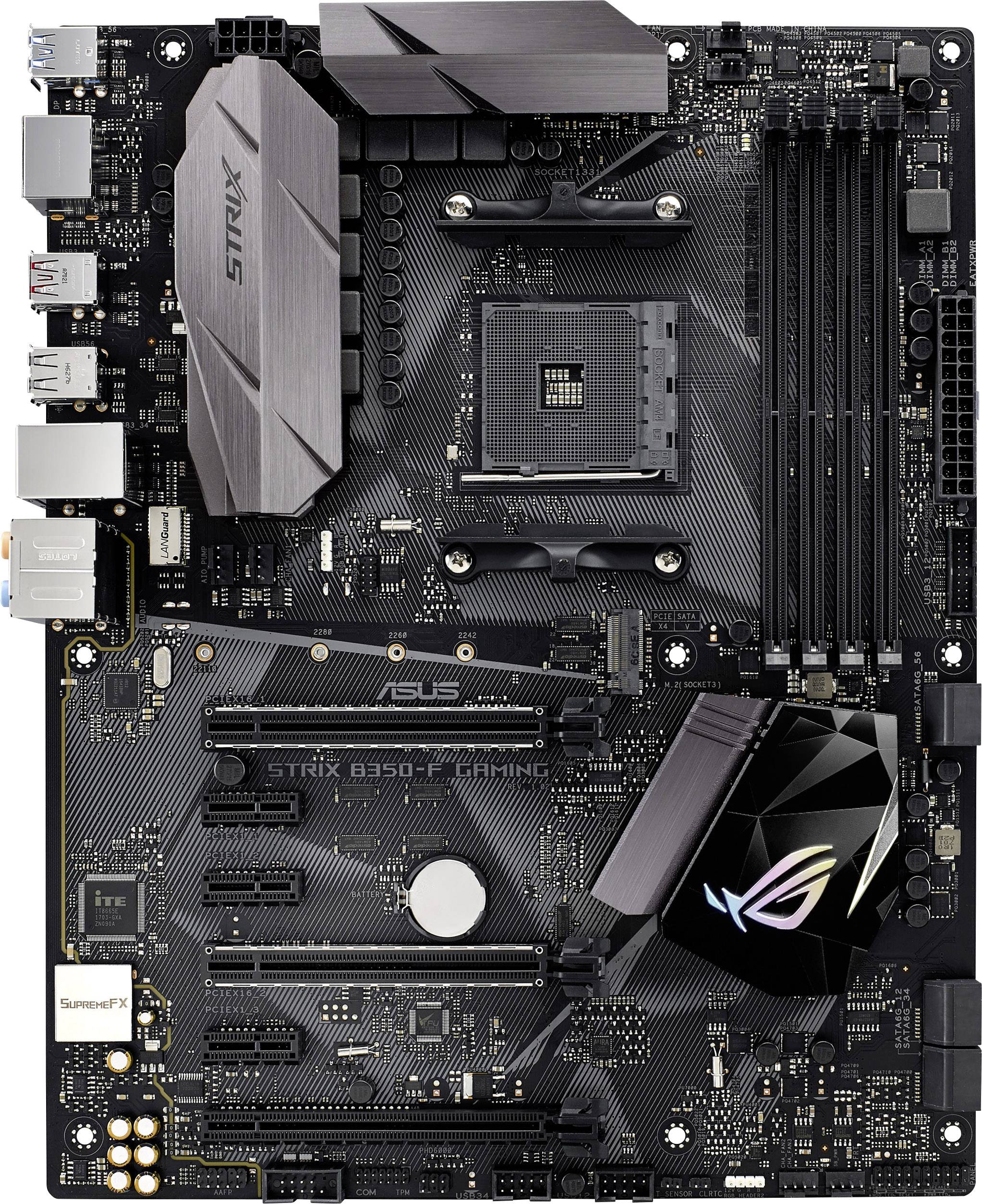 Asus ROG Strix B350-F Gaming Mainboard Sockel AMD AM4 Formfaktor ATX Mainboard-Chipsatz AMD® B350