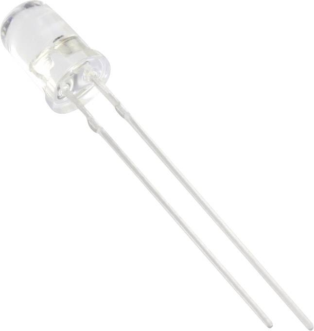 Ein transparenter, zylindrischer LED mit zwei langen, dünnen Metallbeinen. Ideal für elektronische Schaltungen und Indikatoren.
