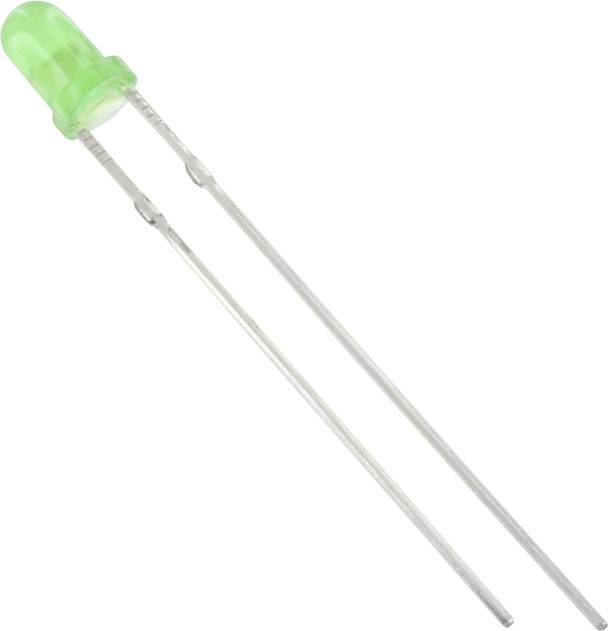 Eine grüne Leuchtdiode (LED) mit zwei langen Metallanschlüssen.