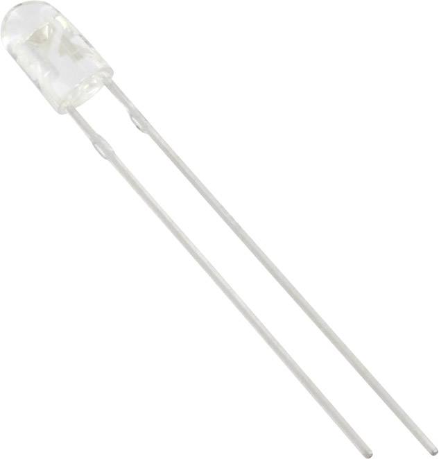 Ein durchsichtiger LED-Diode mit zwei langen, dünnen Anschlusspins, die zur Verwendung in elektronischen Schaltungen gedacht ist.