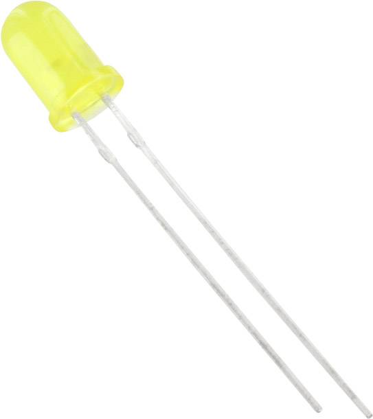 Gelbe LED-Diode mit zwei langen Metallbeinen, verwendet für elektronische Schaltkreise.
