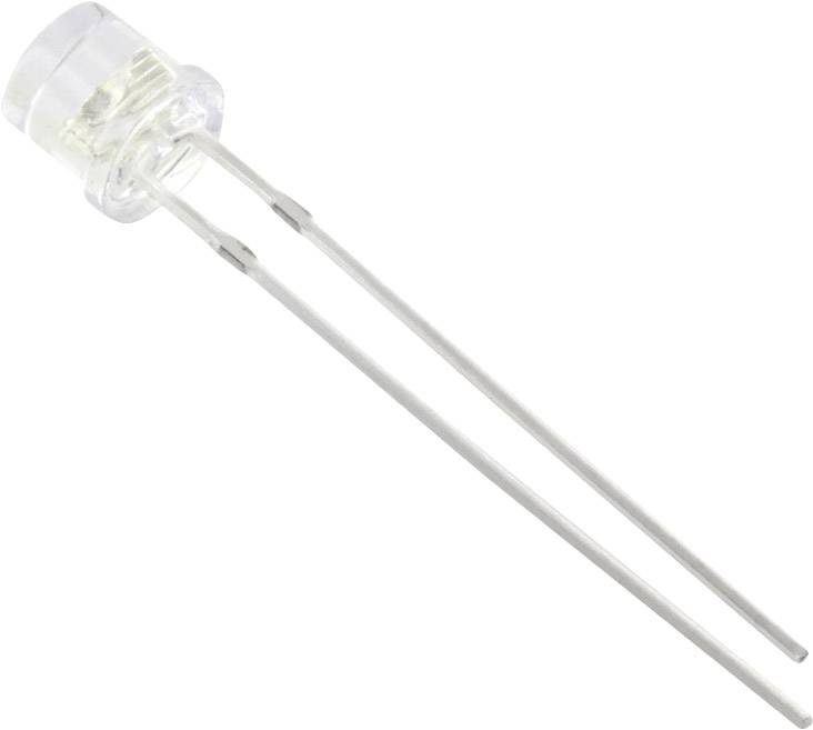 Eine durchsichtige LED mit zwei langen, dünnen Metallanschlüssen.