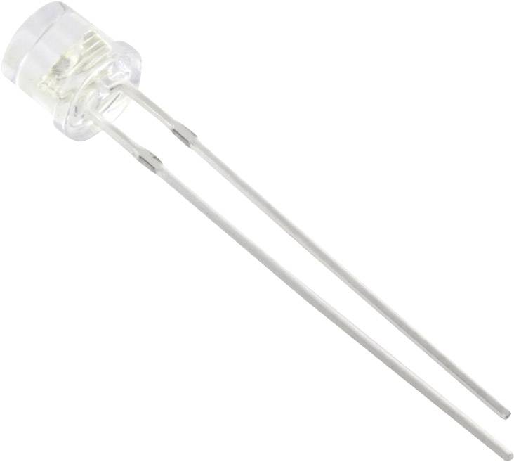 Eine weiße LED mit zwei langen Metallanschlüssen, geeignet für elektronische Schaltkreise zur Beleuchtung oder Signalanwendung.