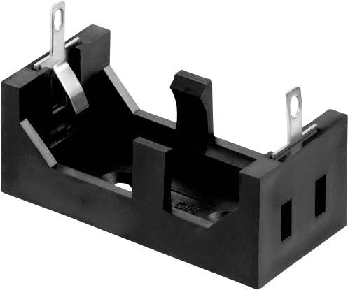 Ein schwarzer Kunststoffbatteriehalter mit Metallverbindungen, geeignet für eine einzelne Batterie.